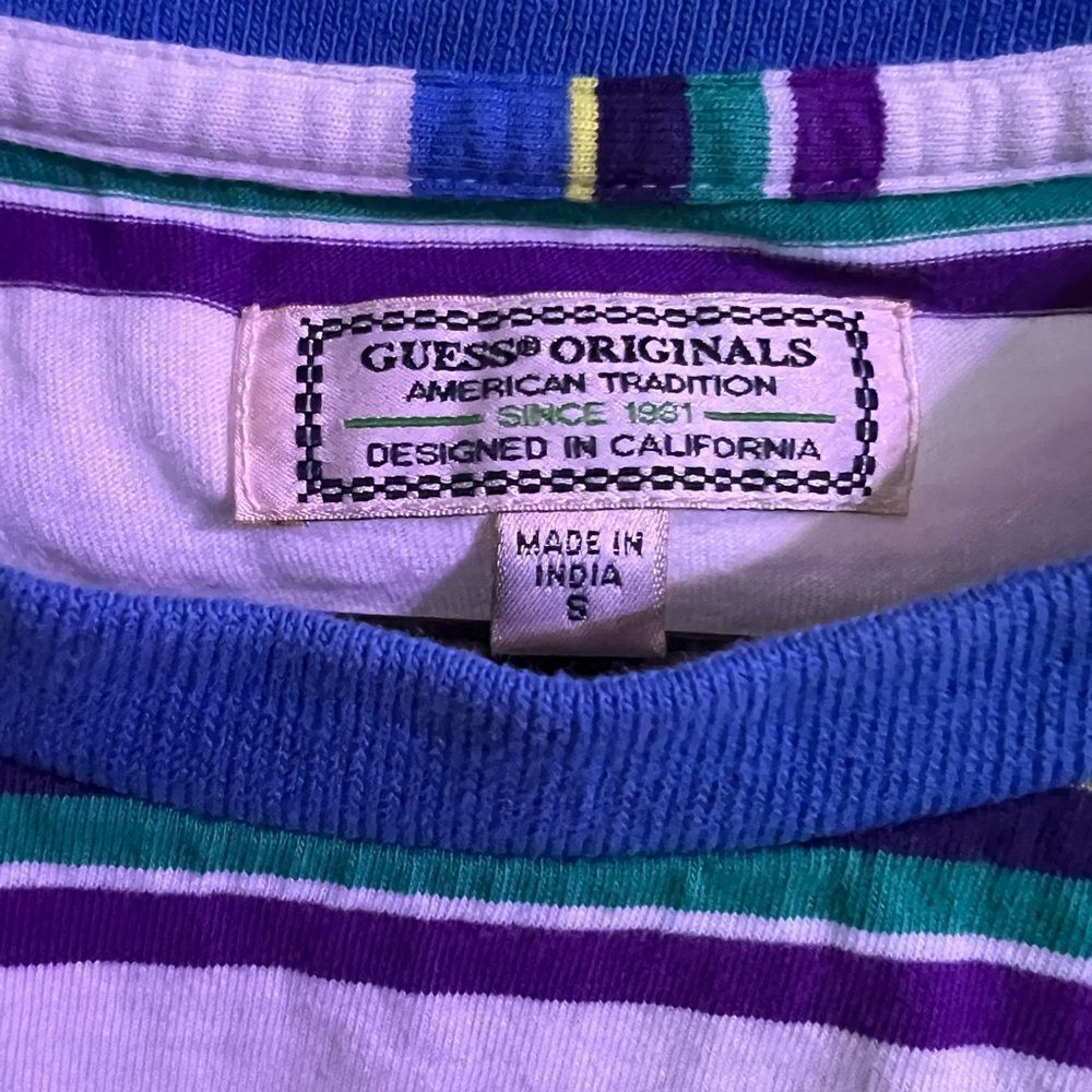 Vintage Guess EST.1991 Originals Multi Color Striped Shirt Mens Size S - Picture 2 of 3